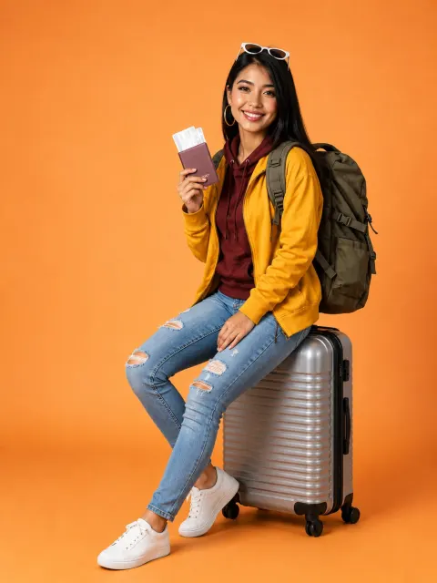 Cheerful Traveler Ready for Adventure