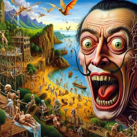 Salvador Dali Grotesque Caricature Pixel Art Painting