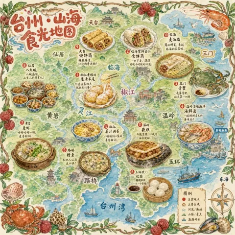 Taizhou Hand-Drawn Food Map