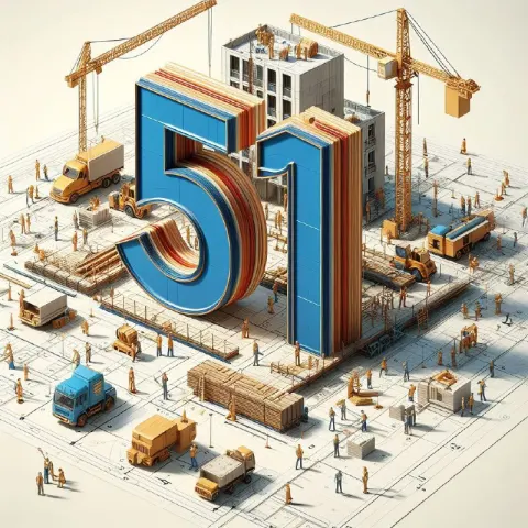 3D Number 51 on Architectural Drawings With Cranes