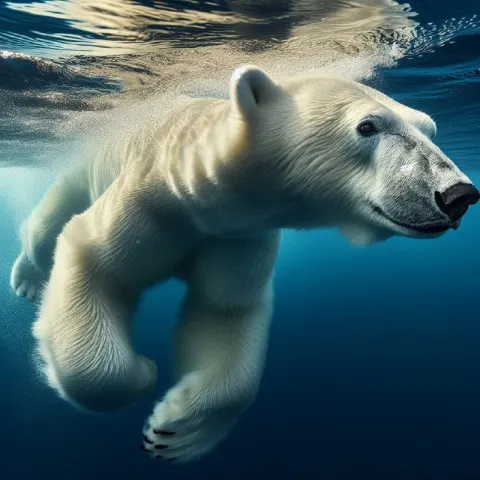 Polar Bear Swimming Beneath Blue Ocean Wildlife Photo