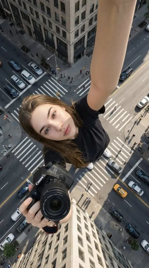Giant Woman City Selfie Surreal