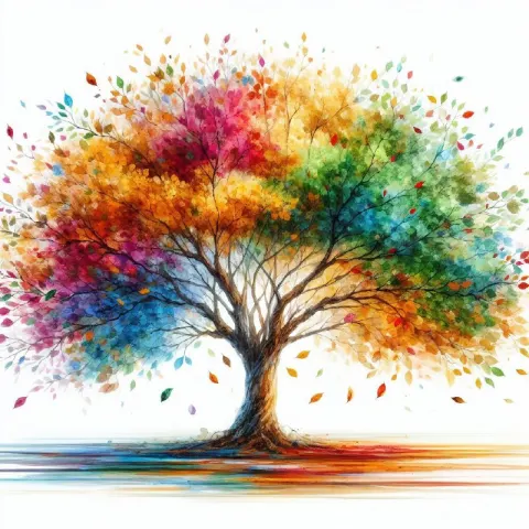 Colorful Leaf Tree Watercolor Canvas Wall Art