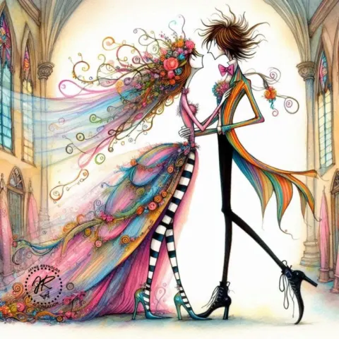 Whimsical Bride and Groom Embrace