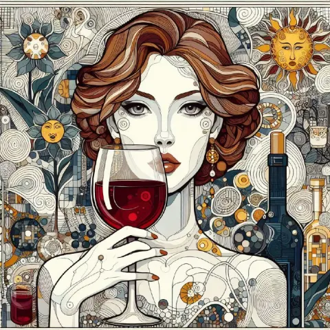 Girl With Red Wine Glass in Gustav Klimt Style