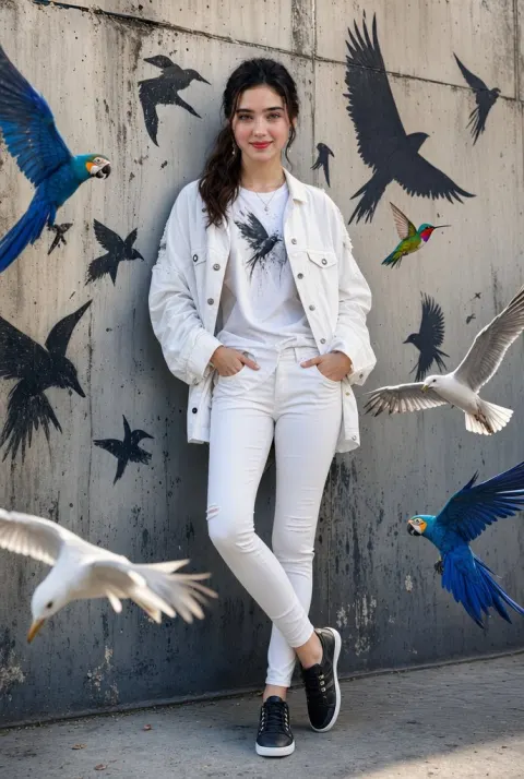 Stylish Urban Portrait With Flying Birds
