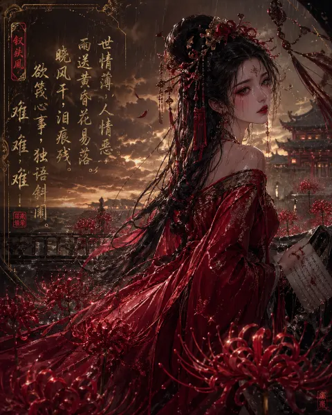Red Beauty Among Flowers