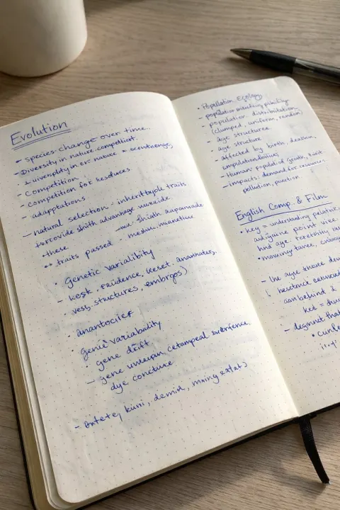 Messy Study Notes Close-Up