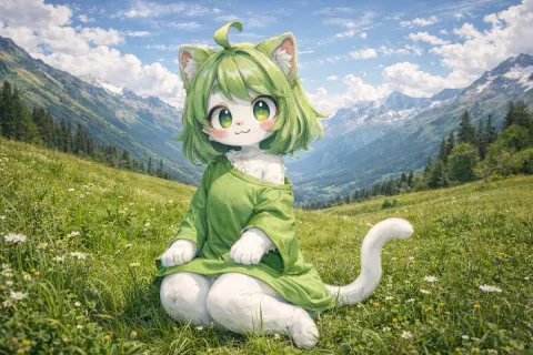 Catgirl in Alpine Meadow