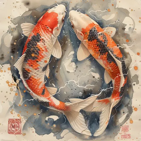 Stamp Design of Two Interconnected Colorful Fish