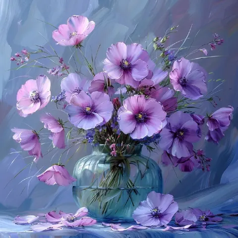 Purple Flower Impressionism in Thomas Kinkade Style