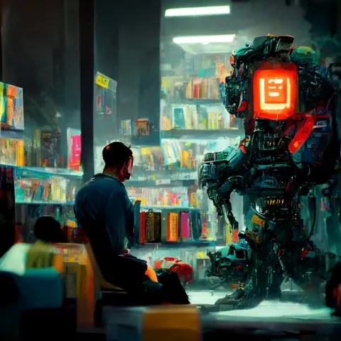 Cyberpunk Human Robot Standoff