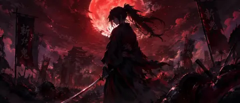 Lone Swordsman Under Blood Moon