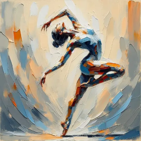 Energetic Dancer in Motion Palette Knife Oil Painting