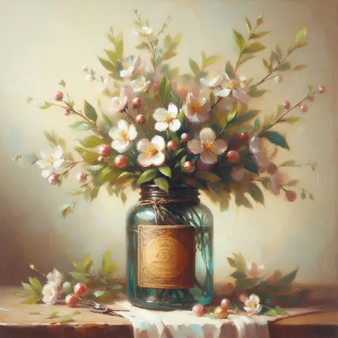 Spring Flower Bouquet in Antique Jar Oil Painting
