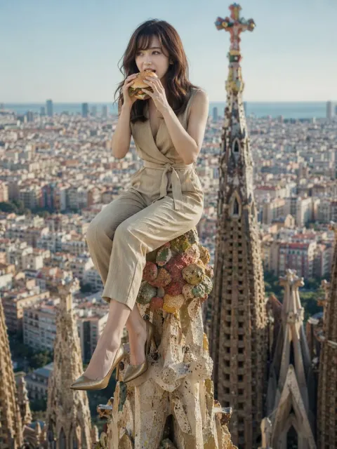 Burger on Sagrada Spire