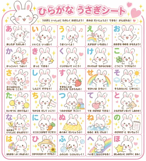 Rabbit Hiragana Light Study Sheet