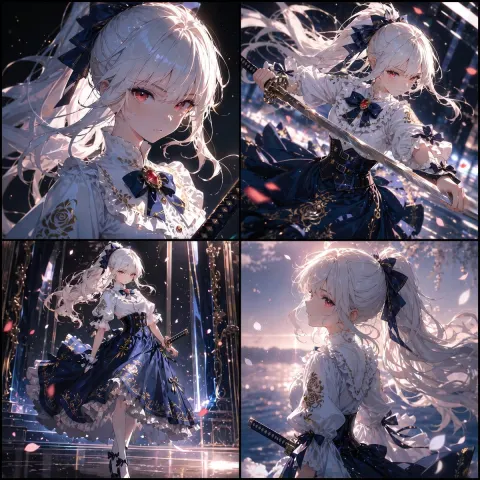 Elegant Swordswoman Four-Panel Art