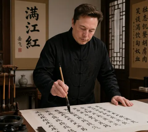 Elon Musk Writing Chinese Calligraphy