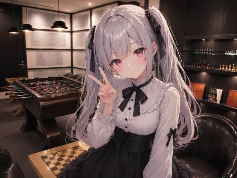 Gothic Anime Girl in Luxury Game Room