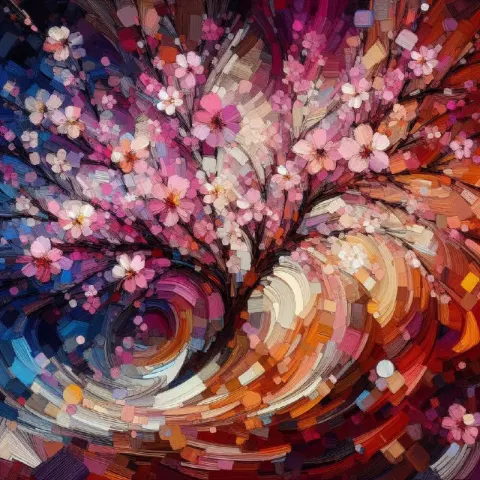 Abstract Cherry Blossom Tree in Luxurious Impasto Layers