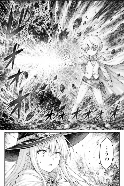 Teen Mage Unleashes Explosive Spell in Black-and-White