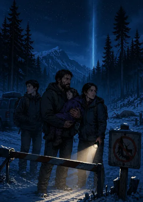 Blue Beam Over Snow Forest