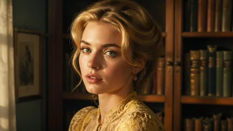 Elegant Woman in Vintage Library Portrait
