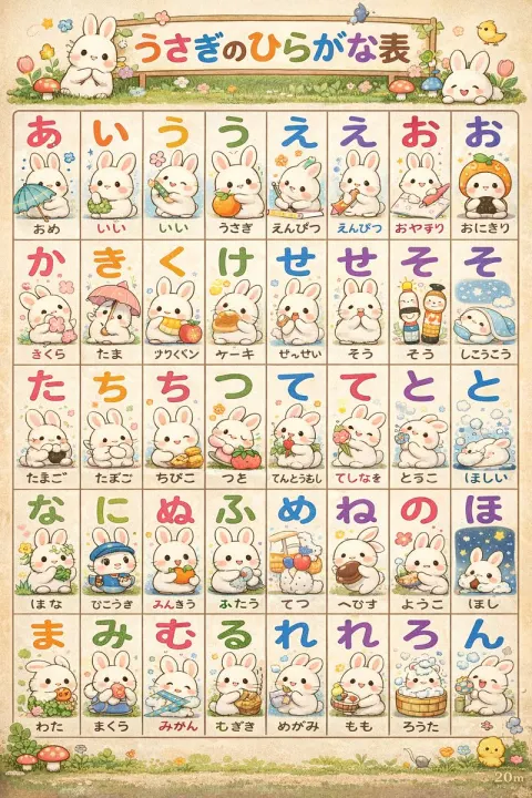 Cute Hiragana Learning Poster