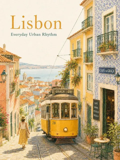 Dreamy Vintage Lisbon Travel Poster