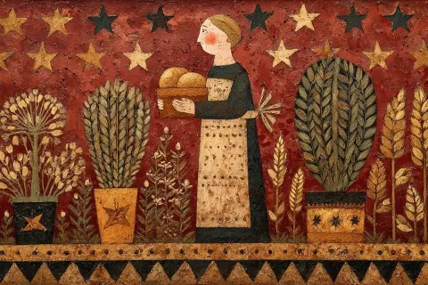 Naive Folk Art Painting
