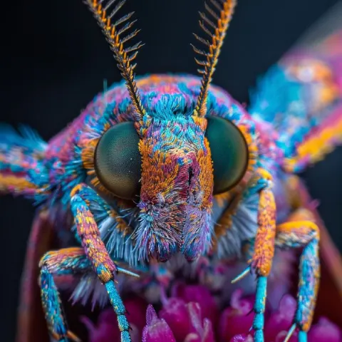 Glowing Colorful Moth in Extreme Macro Magnification