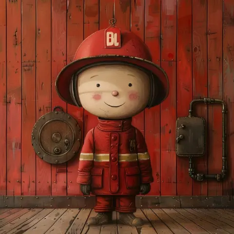 Minimalist Smiling Fireman Illustration at Fire Station