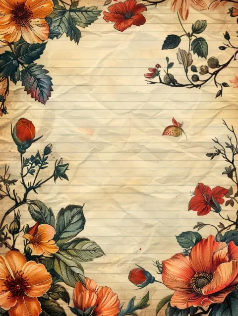 Shabby Autumn Florals Lined Paper Page Design