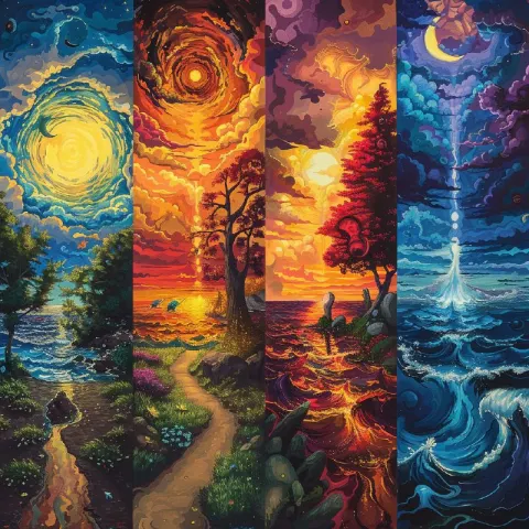 Four Stages of Day Surrealism Panels in Dali Style
