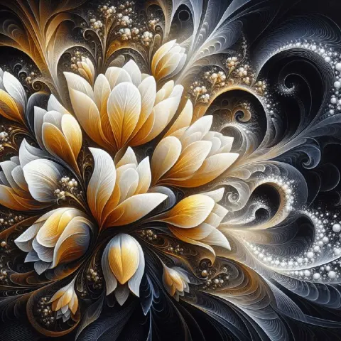 Abstract White and Gold Tulip Bouquet Oil Painting