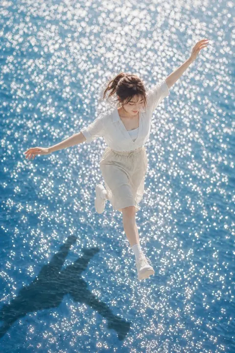 Summer Girl Stepping On Water Light