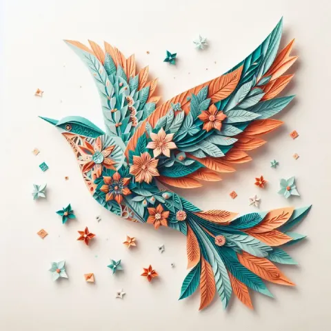 Origami Bird With Orange and Teal Floral Patterns