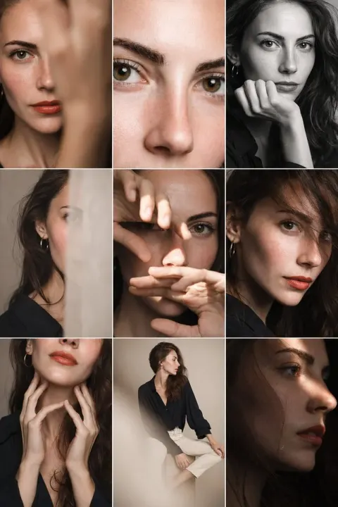 Intimate Beige Studio Portrait Grid