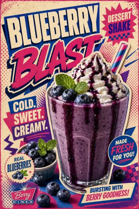 Bold Retro Pop-Art Blueberry Shake Poster