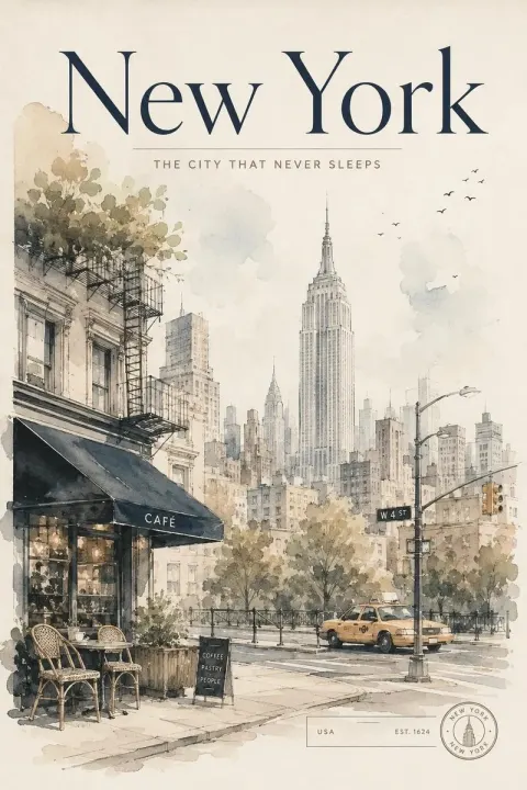 Vintage Watercolor Travel Poster Art