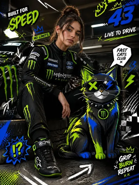 Racing Fashion Meets Cartoon Cat