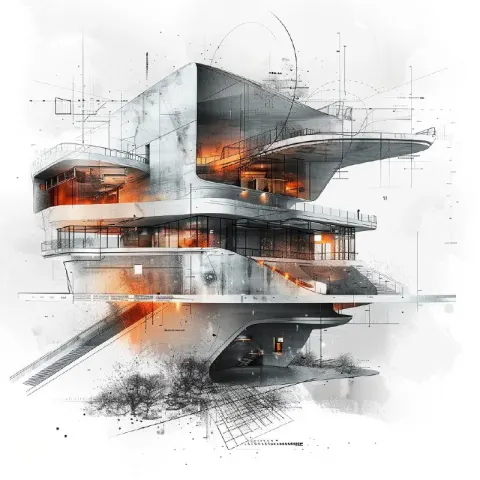 Architectural Sketches Blended With Digital Interface