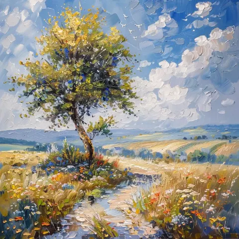 Summer Landscape in Gray and Dark Gold Neoplasticism