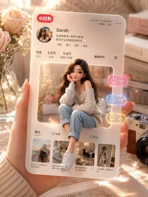 3D Xiaohongshu Profile Card Aesthetic