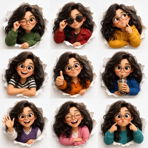 Pixar-Style Cute Expression Sheet