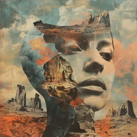 Surreal Collage Portrait With Soviet Brutalism Landscape