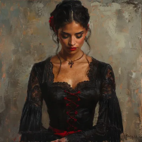 Flamenco Dancer in Black Matador Suit Oil Portrait