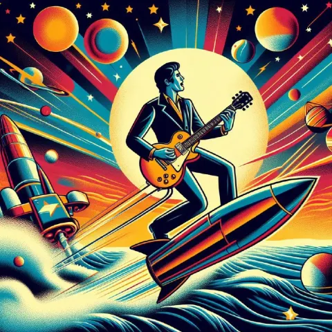 Guitarist Surfing Rocket Through Space Laurel Burch Art