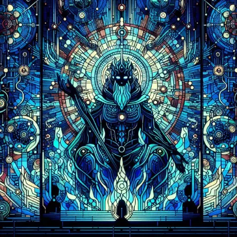Netherworld Host in Neon Stained Glass Darkwave Style